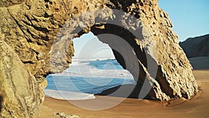 Lisbon Beach and Dramatic Portugal Coast with Arch Rock Formation, Beautiful Coastal Scenery and Lan