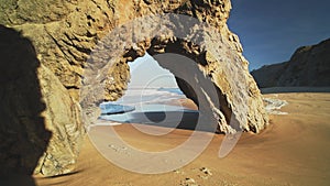 Lisbon Beach and Dramatic Portugal Coast with Arch Rock Formation, Beautiful Coastal Scenery and Lan