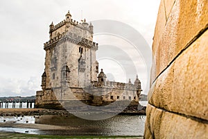 Lisbon, Belem Tower - Tagus River, Portugal one of the most famous attractions of Portugal, iconic monument built as a defense