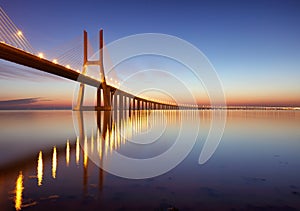 Lisbon bridge - Vasco da Gama at sunrise, Portugal