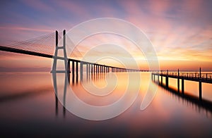 Lisbon bridge - Vasco da Gama at sunrise, Portugal