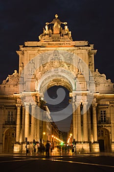 Lisbon - city gate at night