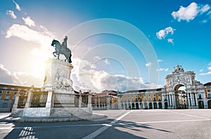 Lisbon city old town, Portugal. King Jose I Statue at Commerce Square