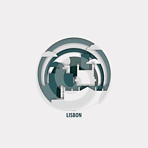 Lisbon city origami paper vector isolated illustration