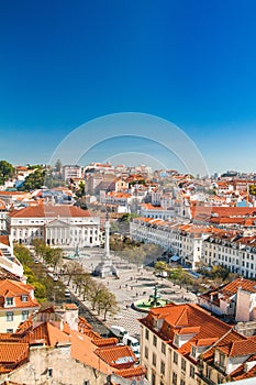 Lisbon city skyline from Santa Justa Lift, Portugal