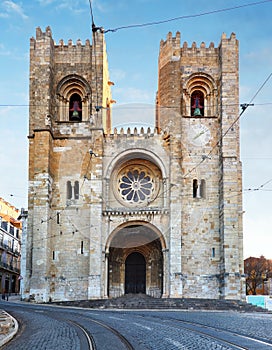 Lisbon - Front view of Santa Maria Maior cathedral of Lisbon, Po