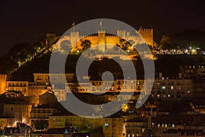 Lisbon night view of the Castel of St George