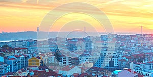 Lisbon panorama at sunset, Portugal