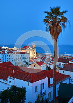 Lisbon panorama of sunset. Portugal. Evening picturesque