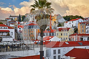 Lisbon panorama of sunset. Portugal. Evening picturesque