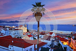 Lisbon panorama of sunset. Portugal. Evening picturesque