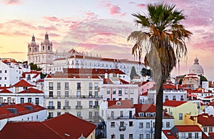 Lisbon panorama of sunset. Portugal. Evening picturesque