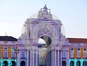 Lisbon, Portugal-05/27/2019: Arco da Rua Augusta at Praca do Comercio