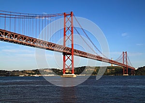 Lisbon, Portugal. 25th April suspension bridge and Tagus river.