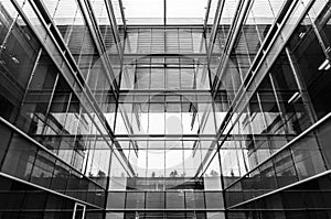 Lisbon - Portugal - Abstract view of reflecting lines and squares on a modern glass and steel building around Oriente