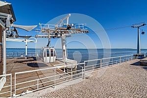 Lisbon, Portugal. Aerial Tramway leaving or entering terminal