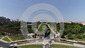 Lisbon, Portugal, aerial view of Lisbon cityscape including Eduardo VII park and Marques de Pombal