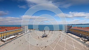 Lisbon, Portugal. Aerial view of Praca do Comercio aka Terreiro do Paco or Commerce Square with King Dom Jose statue, Cais das photo