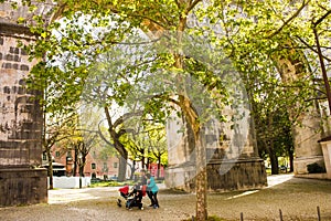 Lisbon, Portugal: Amoreiras park beyond the arches of the old aquaduct