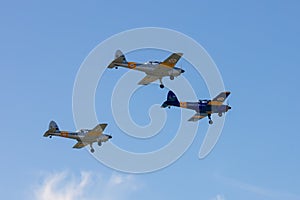 Lisbon, Portugal, April 04 2022: 3 Chipmunk DHC-1 instruction planes at military ceremony and naval air parade