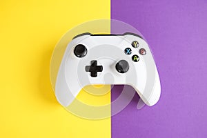 LISBON, PORTUGAL - August 06, 2019. A studio shot of a Microsoft XBOX. Computer gaming competition. Gaming concept. White