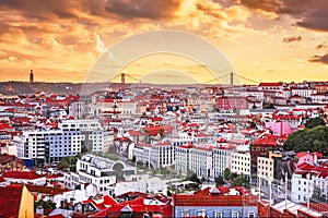 Lisbon, Portugal Beautiful Sunset Skyline