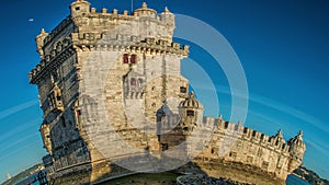 Lisbon, Portugal. Belem Tower ,Torre de Belem, is a fortified tower located at the mouth of the Tagus River.