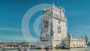 Lisbon, Portugal. Belem Tower Torre de Belem is a fortified tower located at the mouth of the Tagus River.