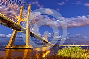 Lisbon Portugal bridge Ponte Vasco da Gama over Tejo river town travel