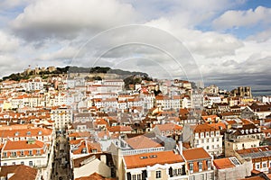 Lisbon, Portugal: The castle hill, downtown and the slope to the Tagus river