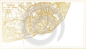 Lisbon Portugal City Map in Retro Style in Golden Color. Outline Map