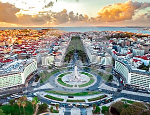 Lisbon Portugal city skyline sunset