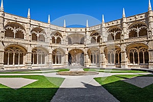 Lisbon, Portugal. Cloister of the Jeronimos Monastery or Abbey aka Santa Maria de Belem monastery photo