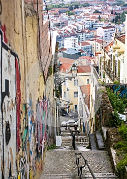 Lisbon, Portugal: Damasceno Monteiro alley in Mouraria old quarter