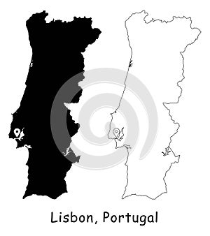 Lisbon, Portugal. Detailed Country Map with Location Pin on Capital City.