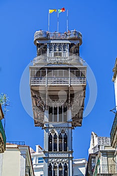 Lisbon, Portugal. Elevador de Santa Justa Lift seen from Santa Justa Street