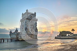 Lisbon, Portugal, Europe - view of the belem tower at sunset