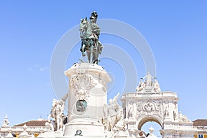 LISBON, PORTUGAL - July 10, 2017. Statue of King Jose at Praca d photo