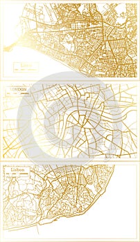 Lisbon Portugal, Lima Peru and London England City Map Set