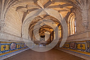 Lisbon, Portugal. Manuelino or Manueline Gothic Refectory of Jeronimos Monastery or Abbey photo