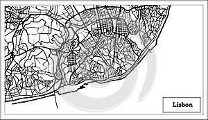 Lisbon Portugal Map in Black and White Color.