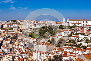 Lisbon, Portugal. The Mouraria and Graca Historical Districts with the Graca Church