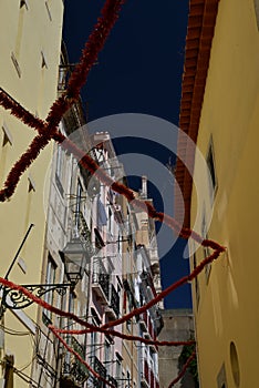 Lisbon, Portugal. Narrow street in the Bairro Alto quarter photo
