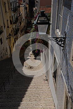 Lisbon, Portugal. Narrow street in the Bairro Alto quarter photo