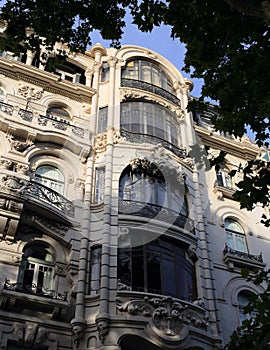 Lisbon, Portugal. An ornate Art nouveau building facade in the Avenida da Liberdade. photo