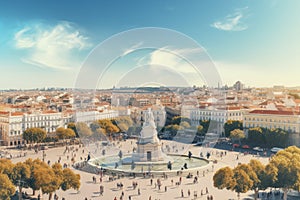 Lisbon, Portugal. Panoramic view of the Piazza della Repubblica and the Pantheon, Lisbon aerial skyline panorama european city