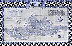 Lisbon, Portugal: Roadmap of Alfama made of blue tiles