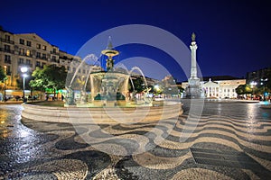 Lisbon, Portugal - Rossio Square fountain in Lisbon, Portugal