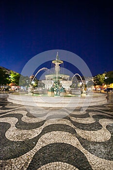 Lisbon, Portugal - Rossio Square fountain in Lisbon, Portugal