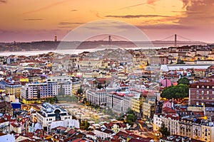 Lisbon, Portugal Skyline at Night photo